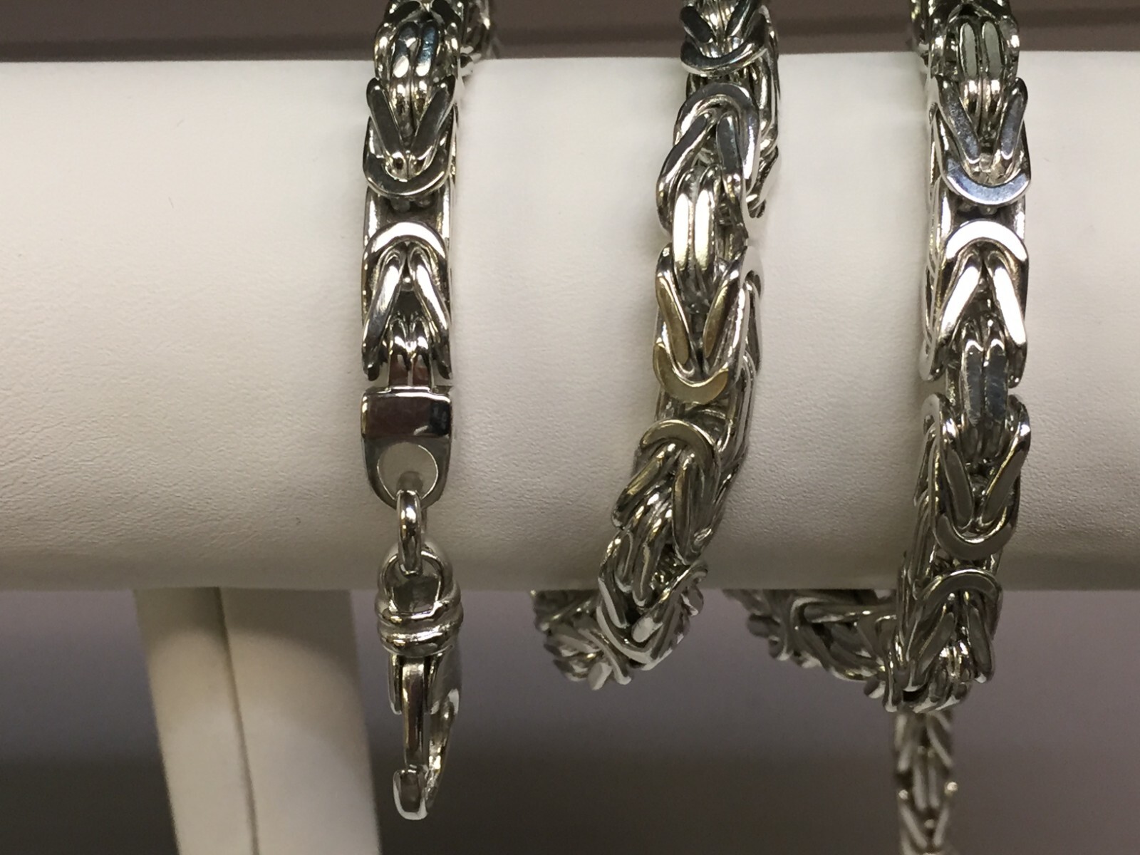 14k White Gold 24″ Mens Solid Byzantine Square Super 6.7mm 200 Gr Chain/necklace