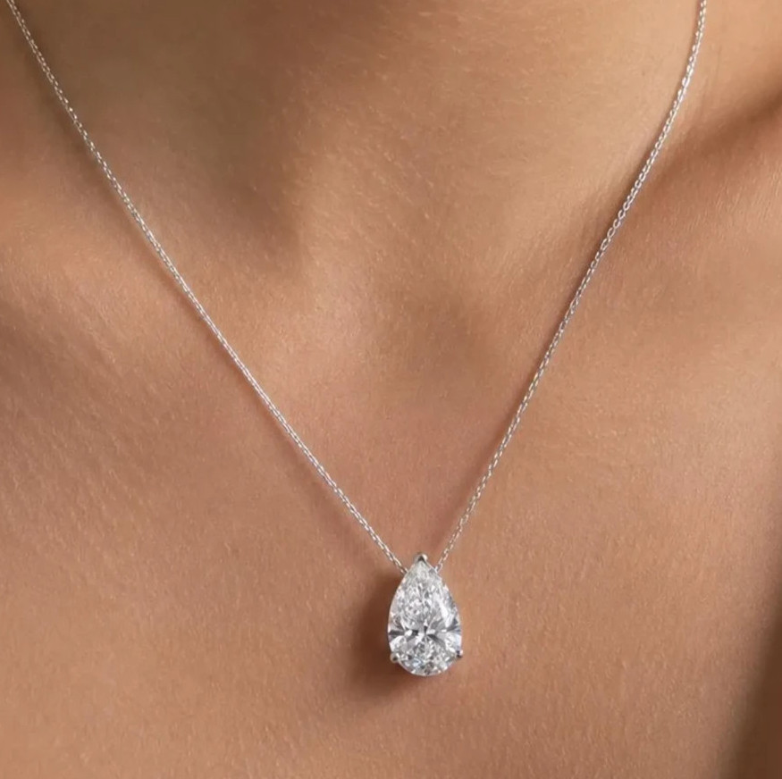 IGI Pear-Cut 5.00Ct EF/VS1 Lab Grown Diamond Necklace& Pendant 14k White Gold