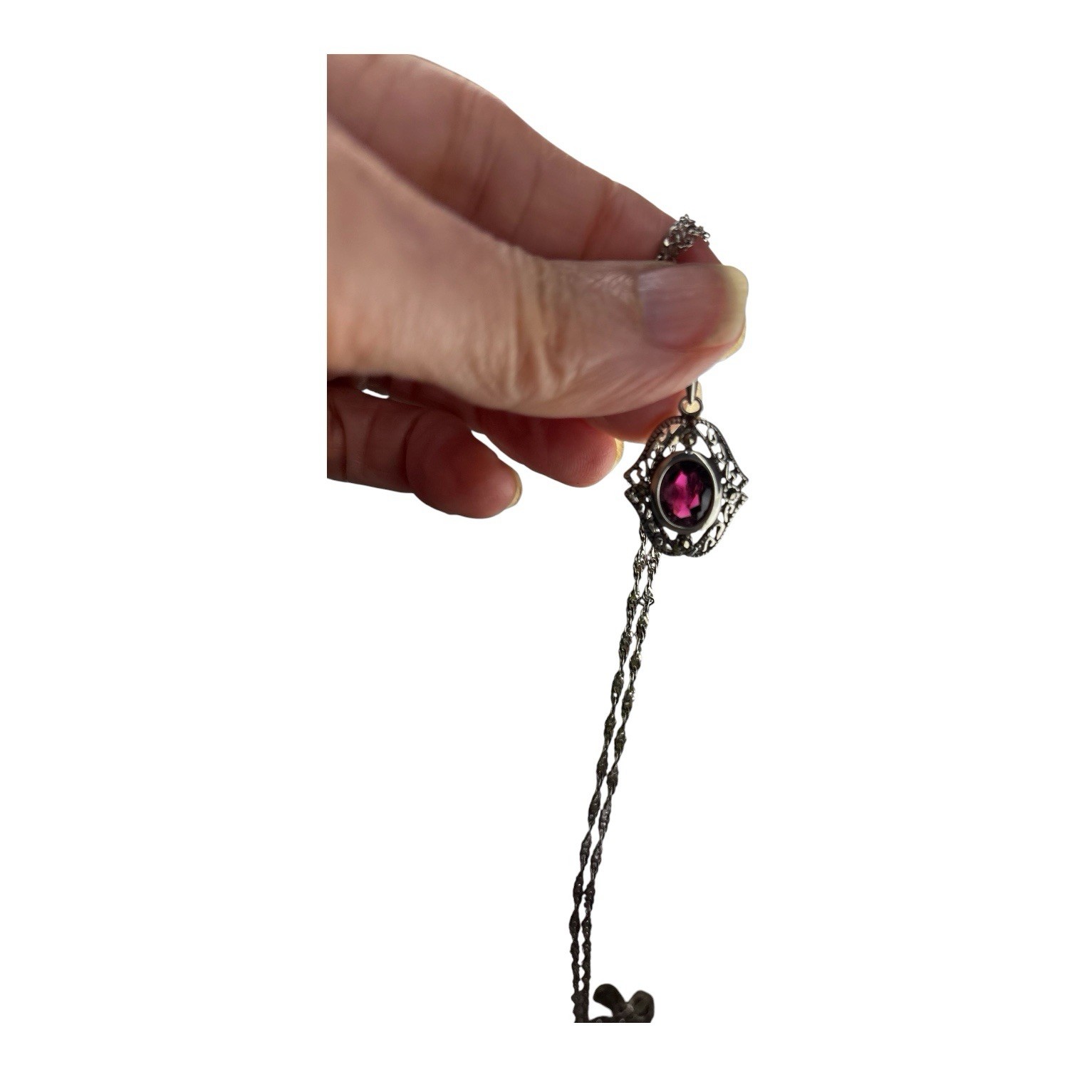 Sterling Silver 925 Garnet Red Marcasite Pendant Necklace Made In Italy Stamped