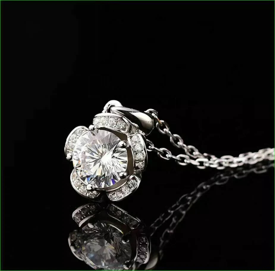 2Ct Lab Created Diamond Flower Bud Pendant Free Chain 14K White Gold Finish