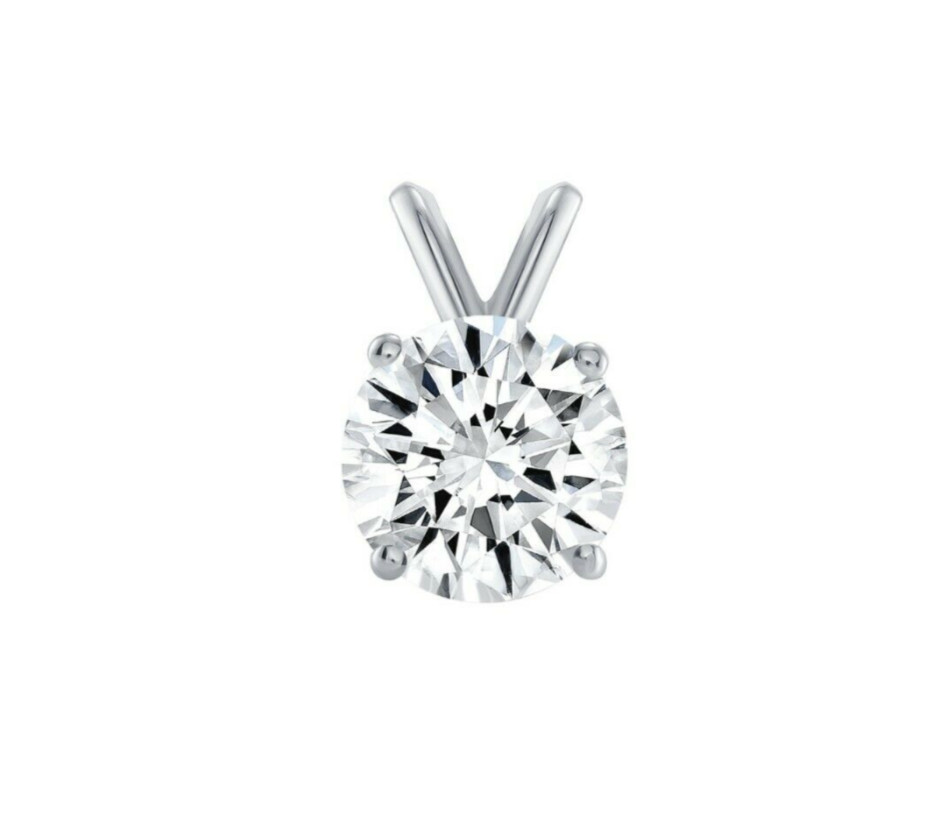 3 Ct Round Real Solid 14K White Gold Created Diamond Solitaire Pendant