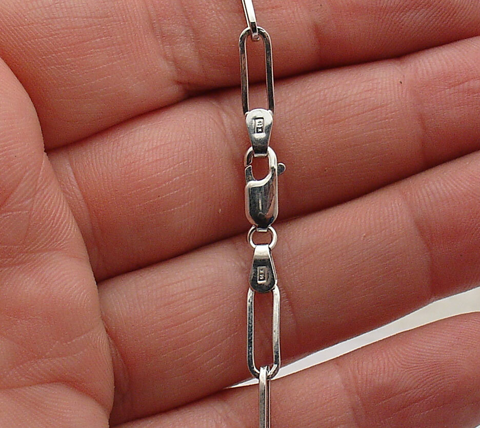 Fashion Elongated Paper Clip Chain Necklace Real 14K White Gold 14″ thru 46″