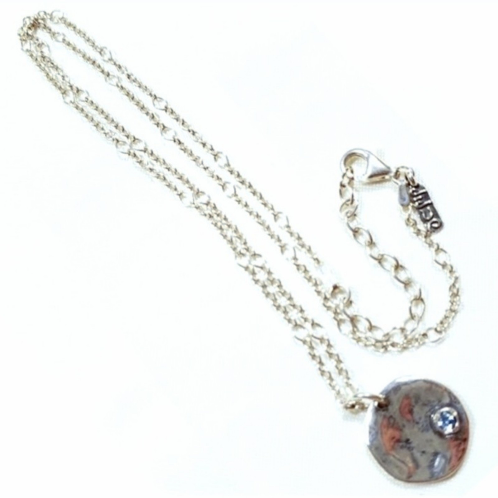 DIDAE Blue Topaz hammerd Disc Pendant Necklace 925 Sterling Silver VTG