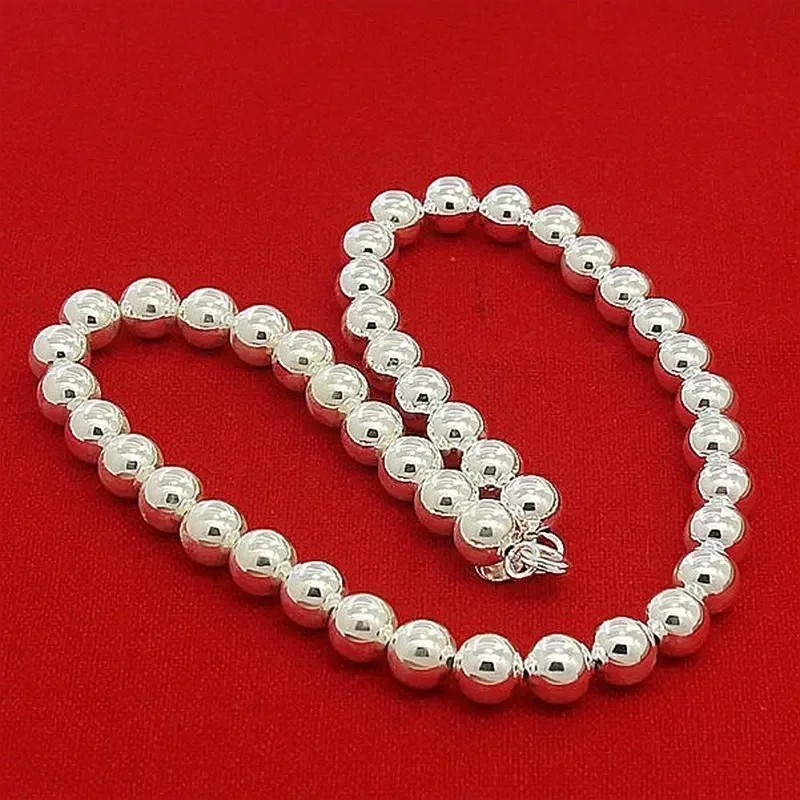 925 Sterling Silver Women 6mm Smooth Beads Ball Chain Necklace Jewelry Gift
