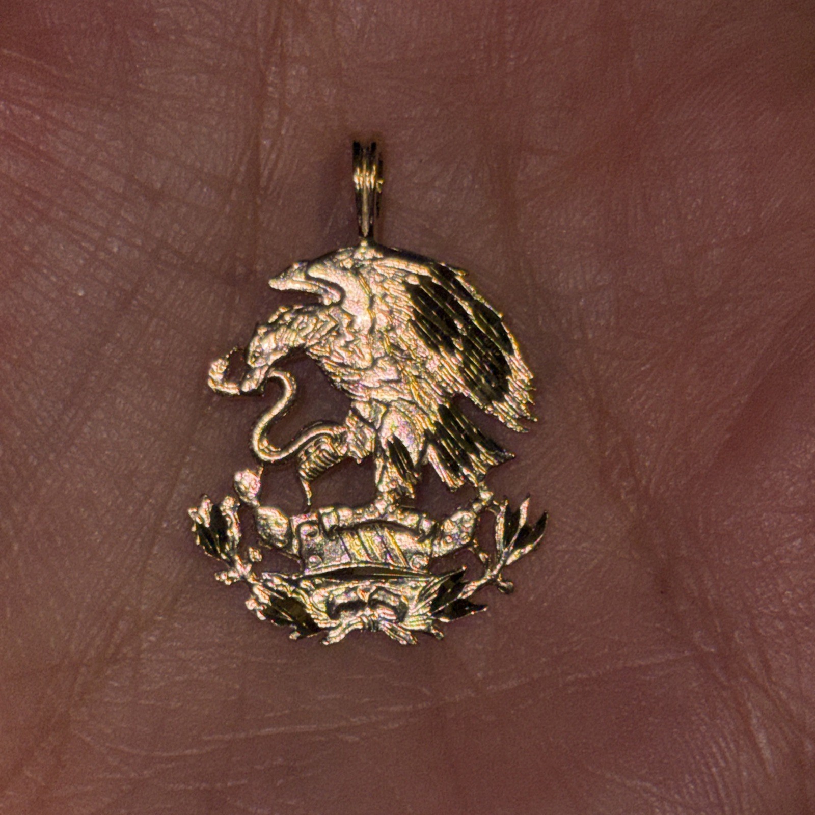 14k Yellow Mexican Shield Eagle Bird Mexico Unisex Pendant Charm Snake Cactus