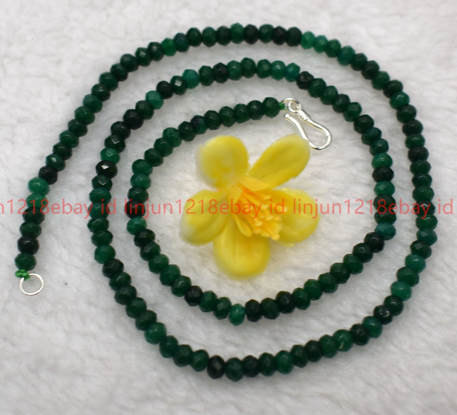 Natural 2x4mm Faceted Dark Green Jade Rondelle Gemstone Beaded Necklace 16-28in