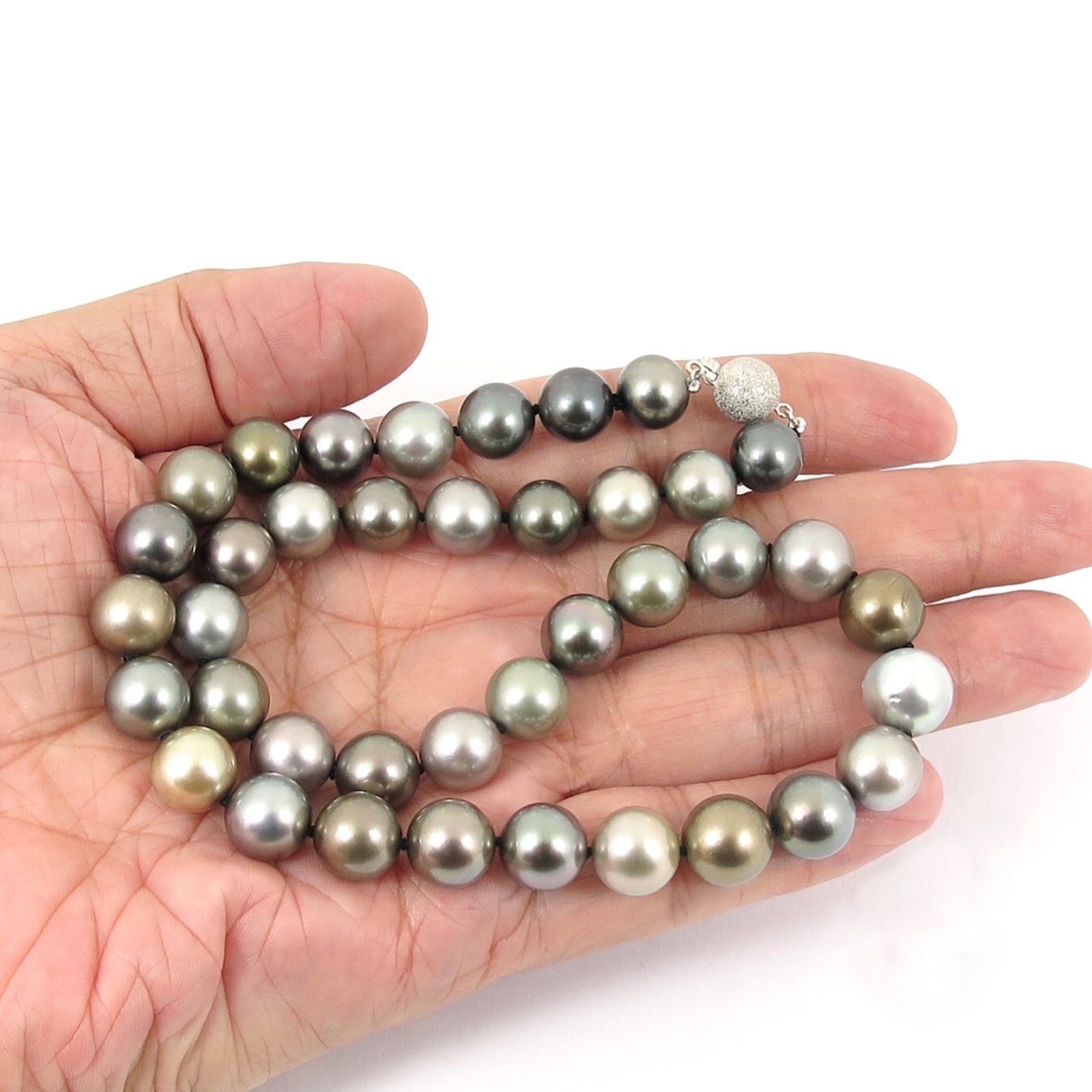 Natural Multi-Colour Tahitian Cultured Pearl Necklace, 14K Gold Clasp #103TN