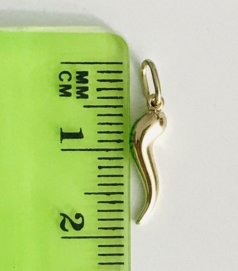 10K REAL Gold Italian Horn, Cornicello, Chili 18mm Pendant, Necklace – K6390