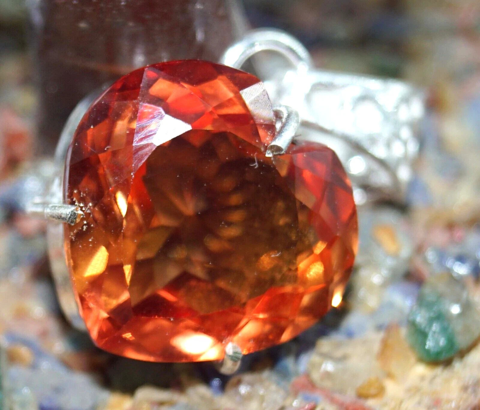 Natural Orange Sapphire 18 Ct Heart Cut 925 Solid Silver Pendant Gemstone+ Gift