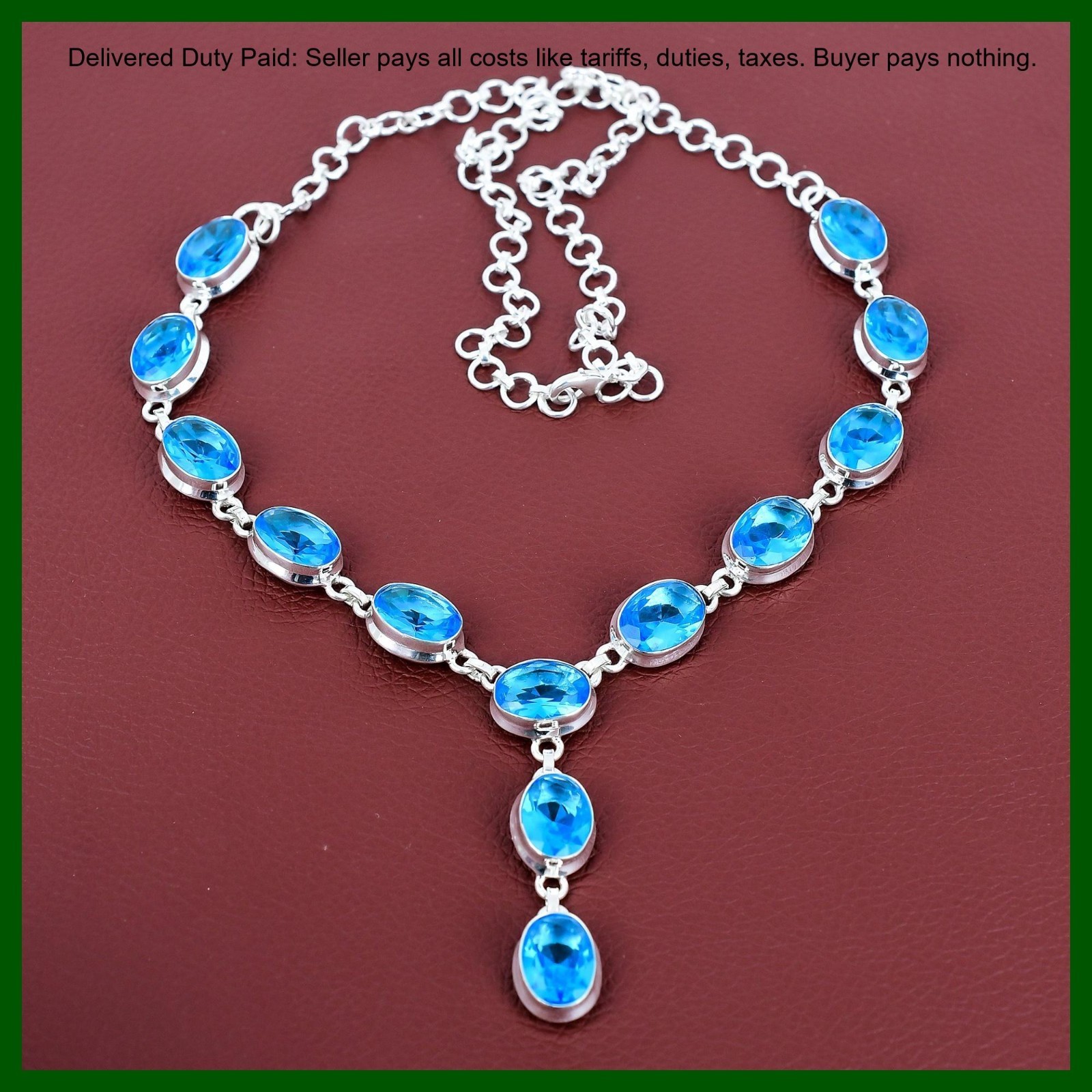Valentines Sale 925 Silver Swiss Blue Topaz Stone Wedding Chain Trendy Necklace