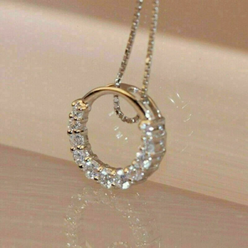 1.00Ct Round Cut Real Moissnite Circle Pendant Necklace 14K White Gold Plated