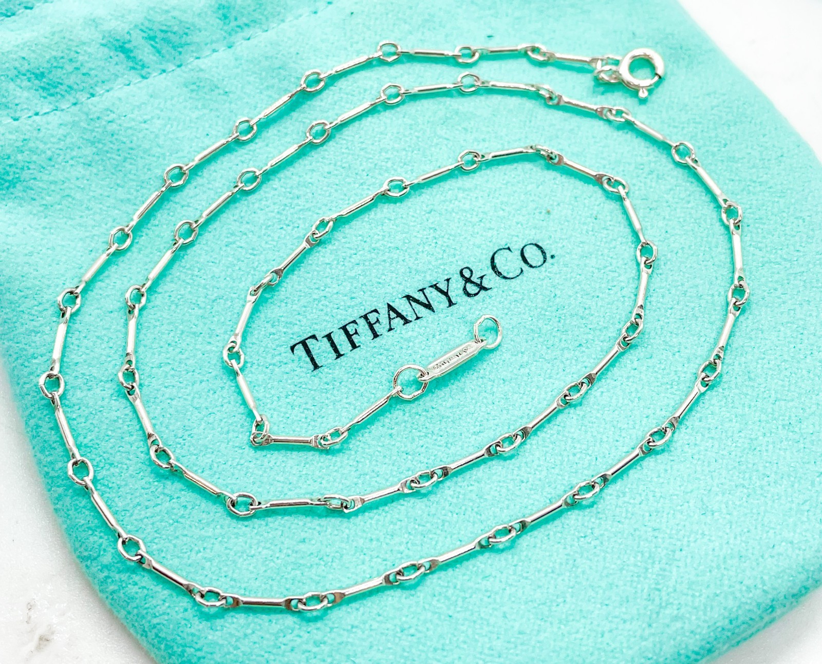 Tiffany & Co. Bar Round Link Chain Necklace 18″ Sterling Silver w/ Box