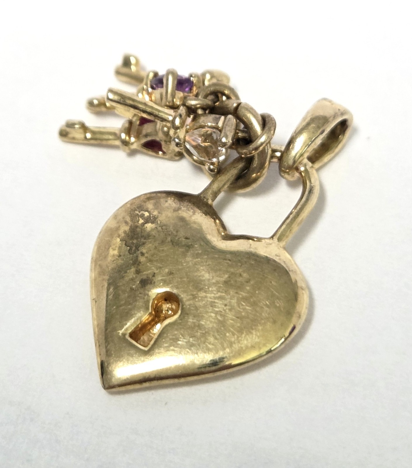 Keys To Her Heart Lock Pendant MOM Mother 10K GP over 925 Birthstones Vtg ACTM