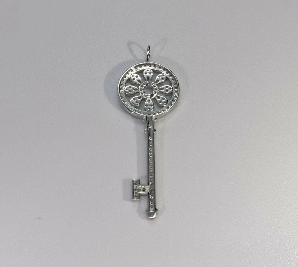 0.50 Ct Round Cut Moissanite Fancy Style “Key” Charm Pendant 925 Sterling Silver