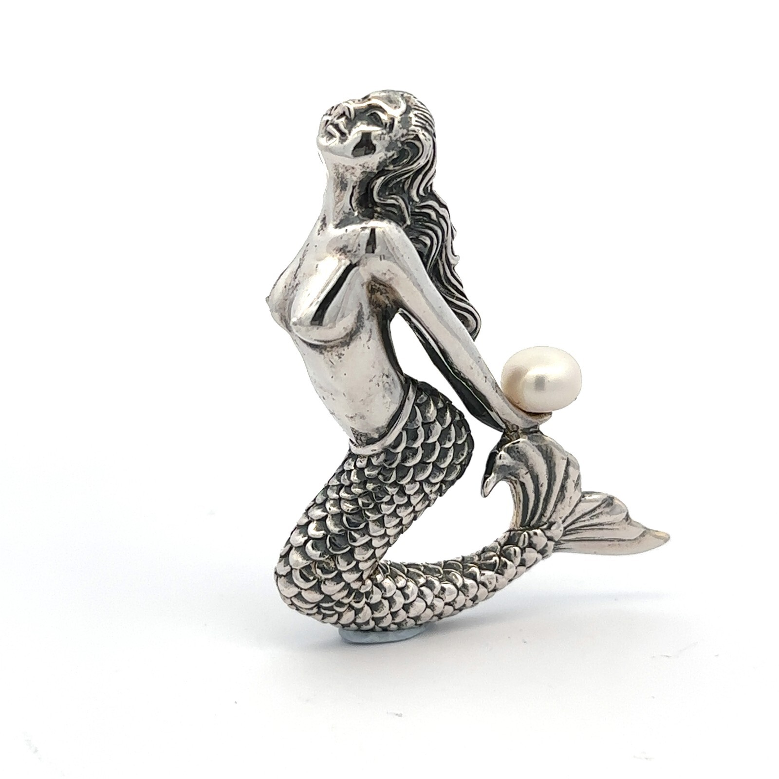 Sterling Silver Mermaid Pendant/Slide W/FWP Designer Signed (1 3/4 x 2 1/4 Inch)