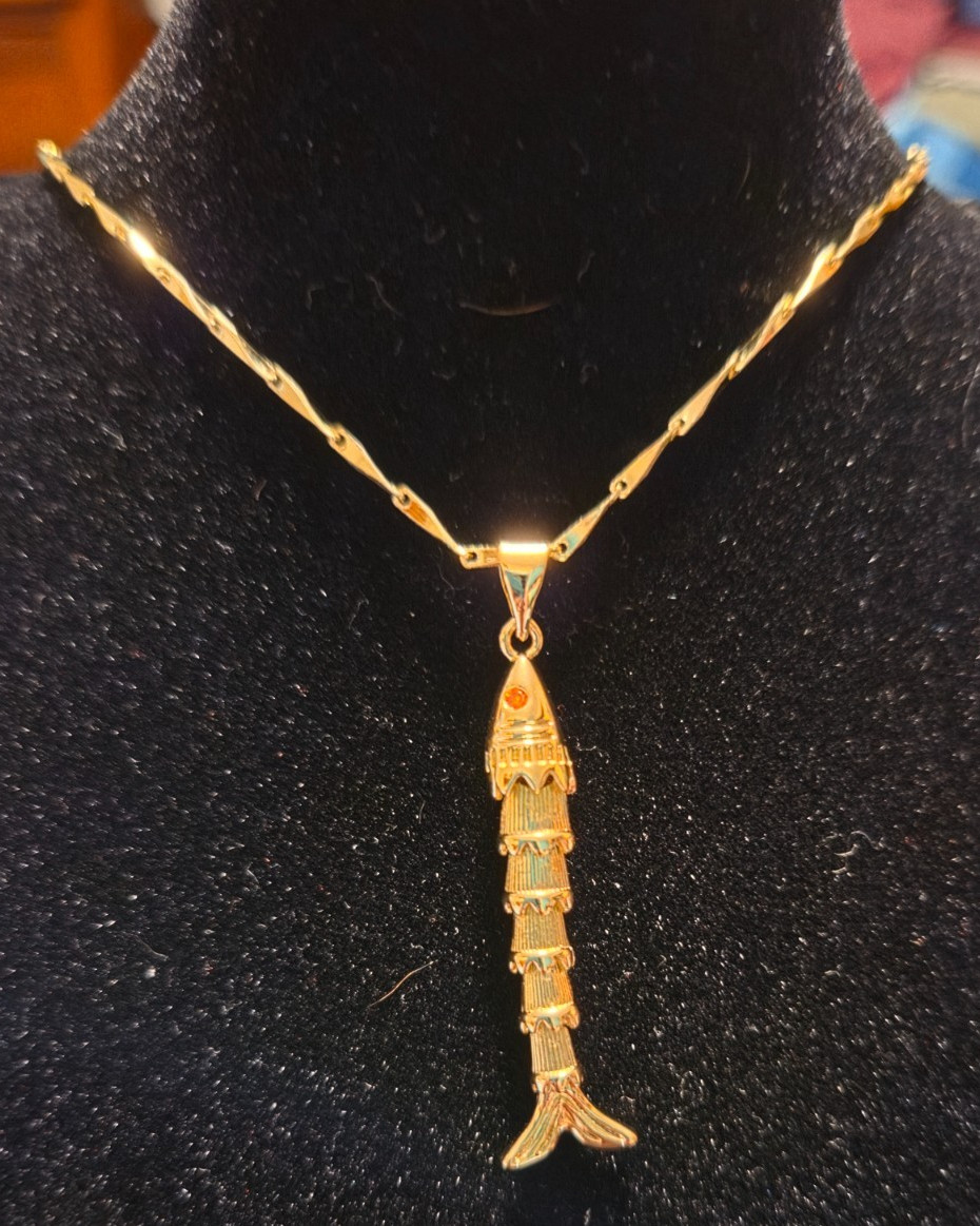 14k Yellow Gold Filled Cuban Chain Necklace with a Fish Pendant