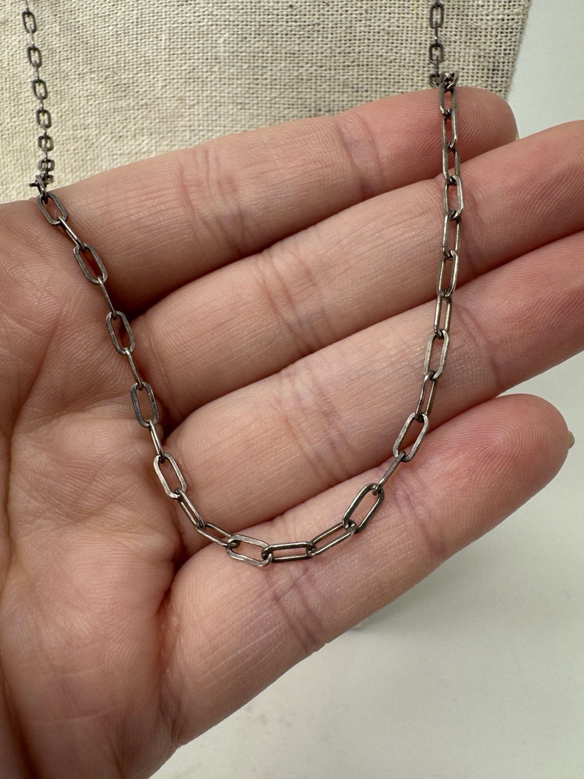 Sterling Silver Elongated Paper clip Chain Necklace (J-398)