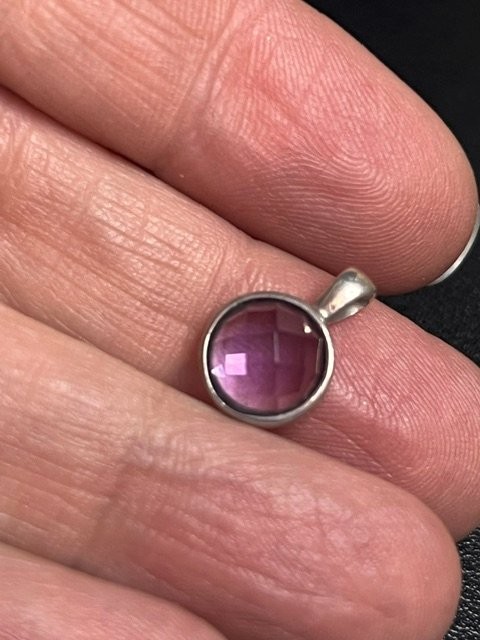 B5564 Sterling Silver Round Solitaire Amethyst Bezel Set 16mm Pendant 925
