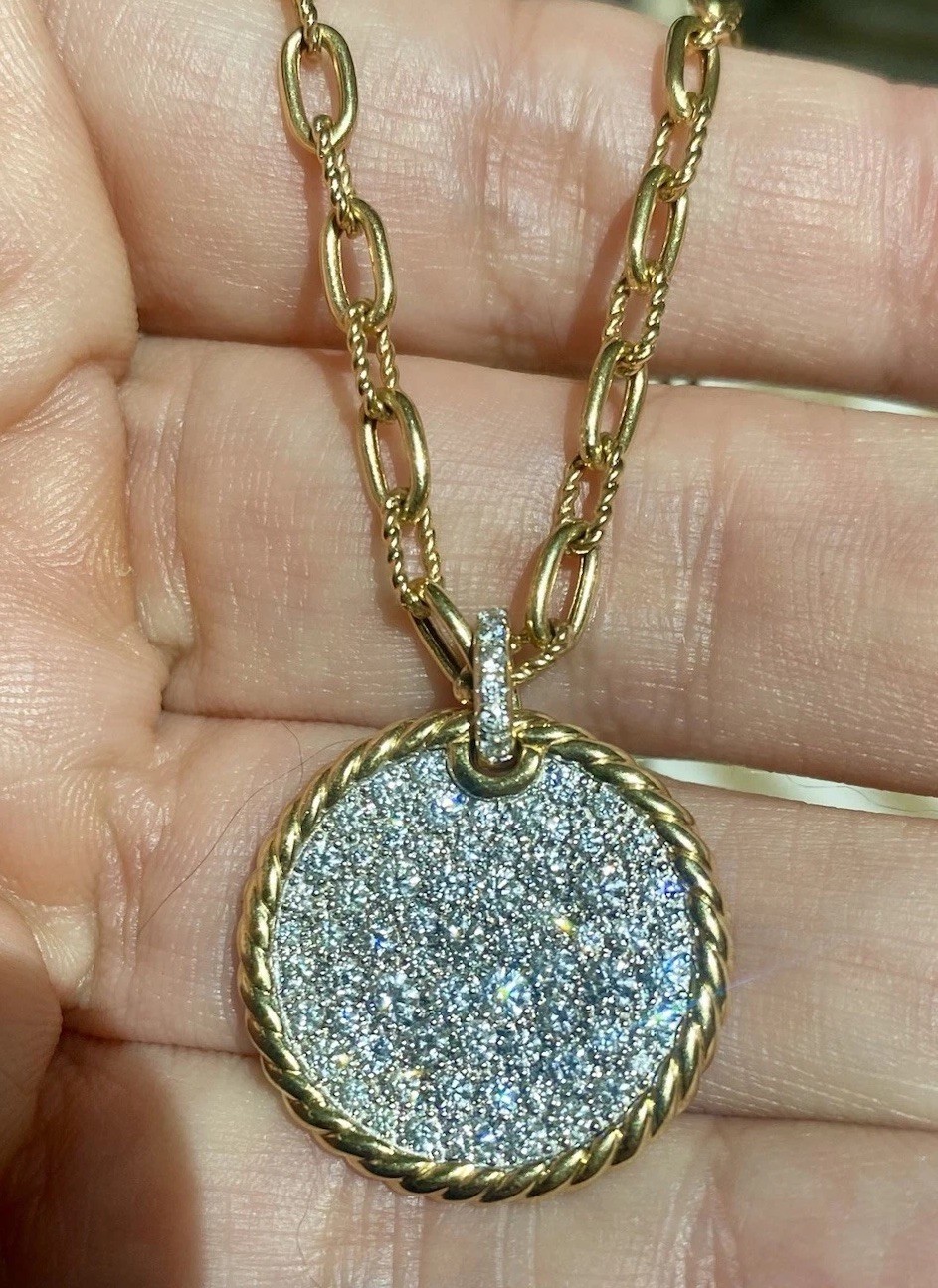 David Yurman 18K Gold Madison Diamond Plate Necklace 3mm 18” Excellent $10,400+