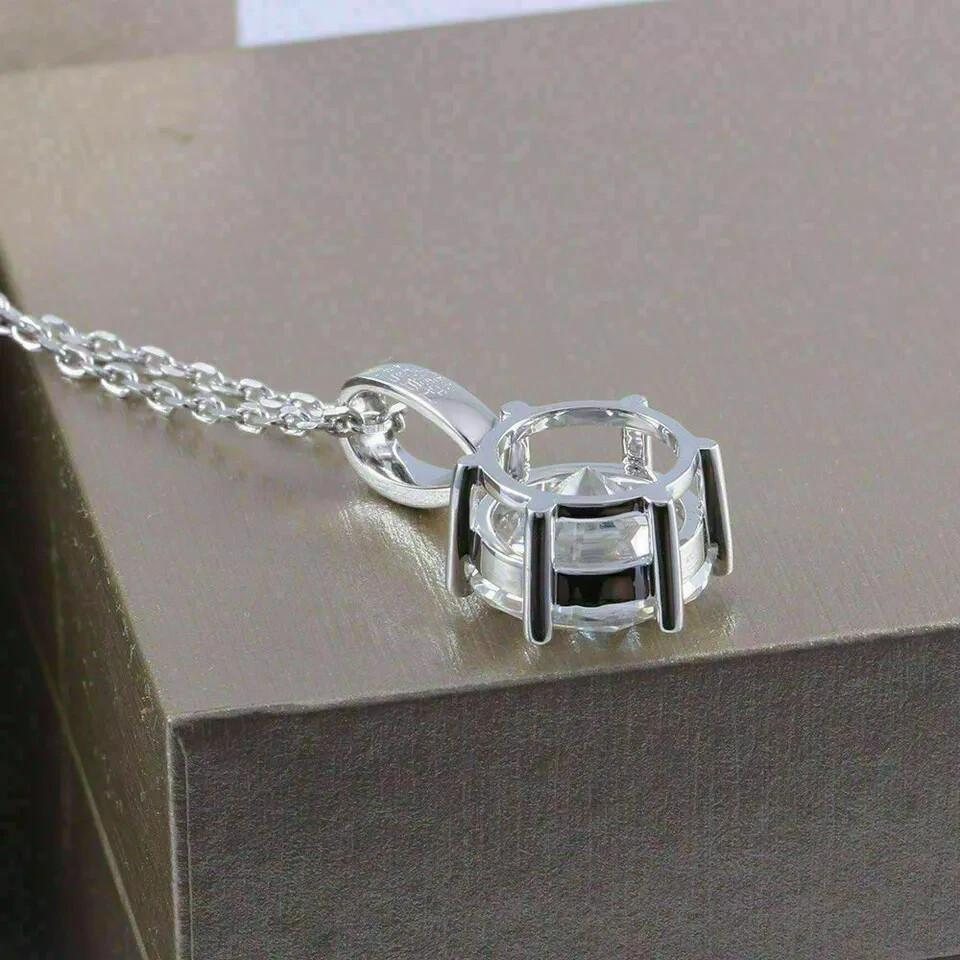 3Ct Round VVS1 Diamond Solitaire Pendant Solid 14K White Gold Finish Free Chain