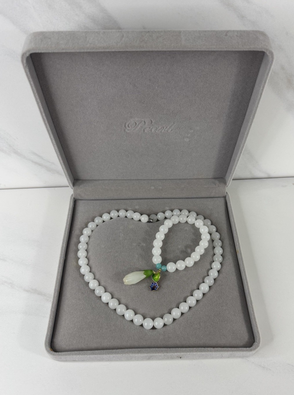 Natural White Jade Beaded Necklace And Bracelet Set