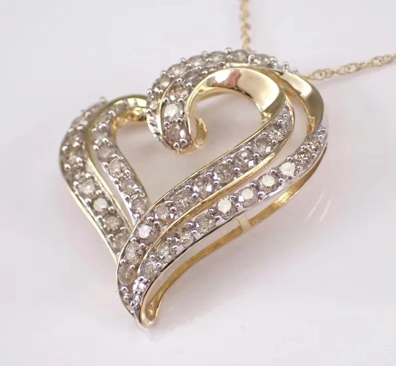 Moissanite Heart Pendant Necklace 2.00CT Round Cut 14K Yellow Gold Plated