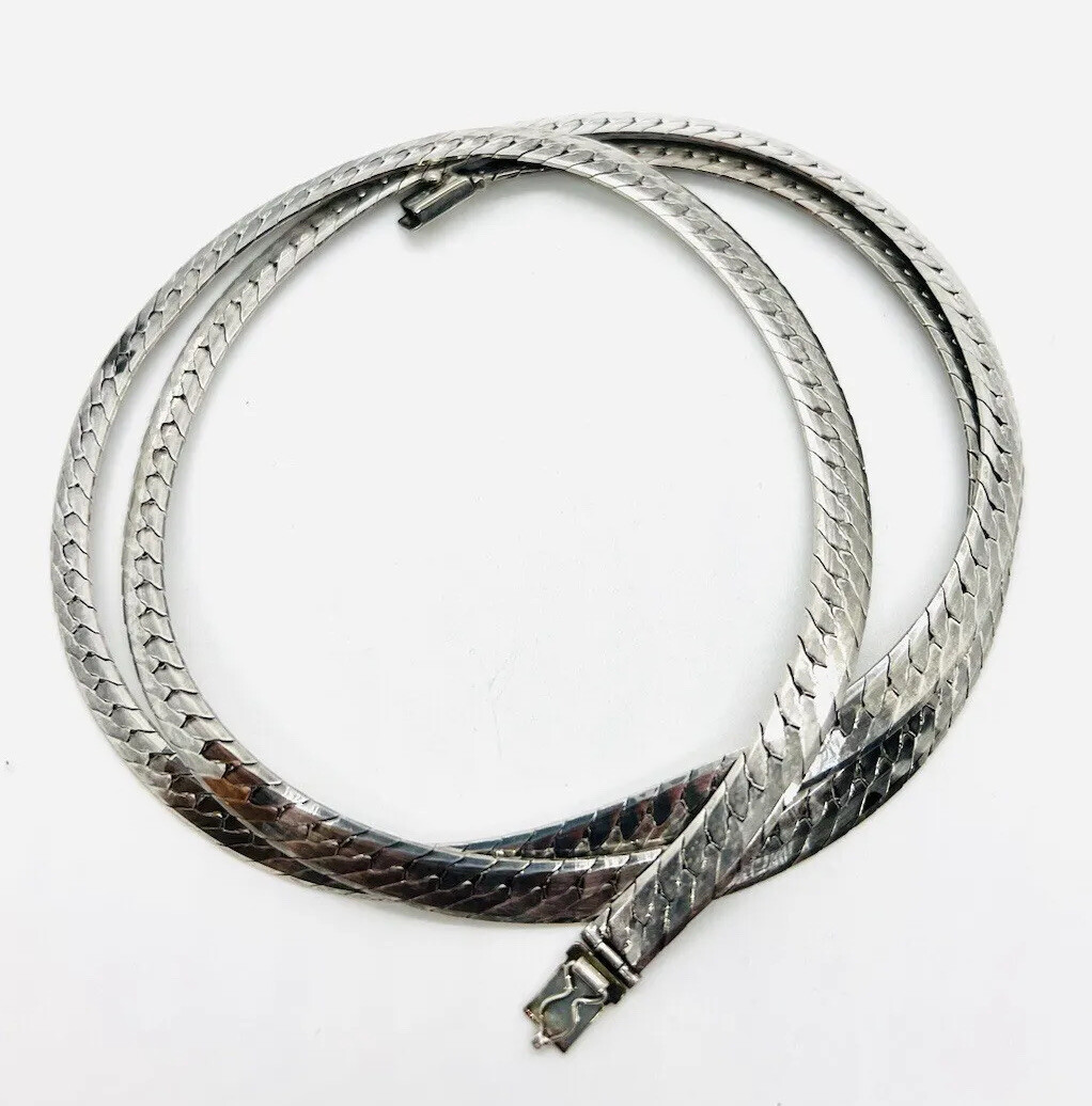 MILOR Sterling Silver Herringbone Chain Necklace 40gm 7mm 30in Vintage Jewelry