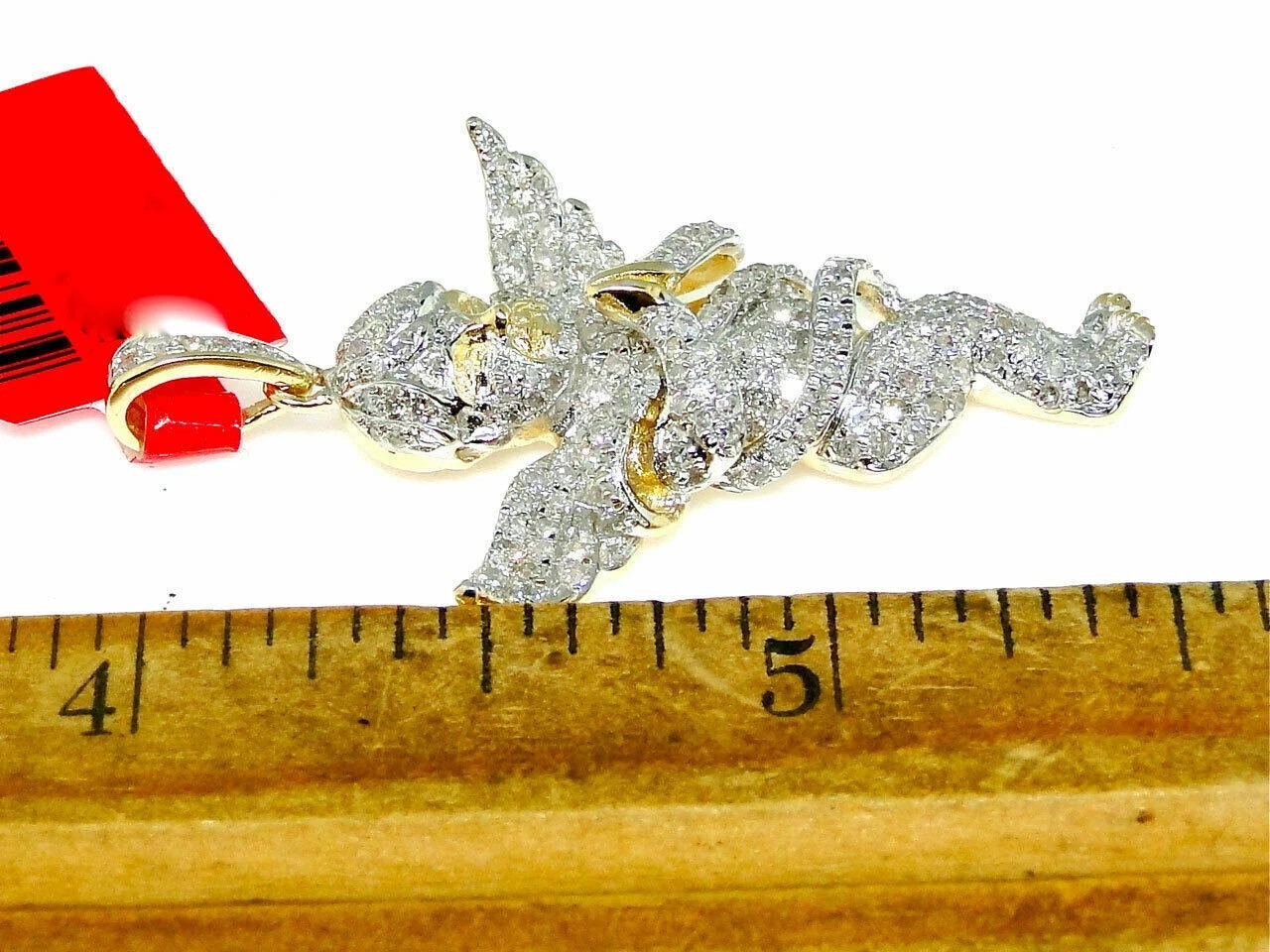 14K Yellow Gold Finish Angel Jesus Mini Micro Diamond Pendant Charm 1.5 Inch
