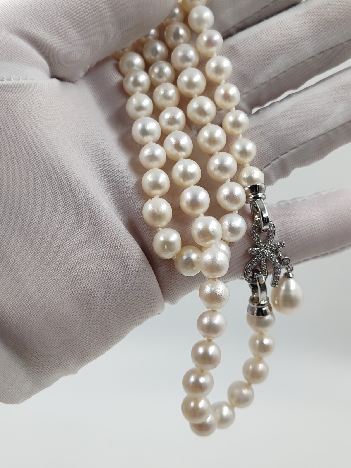 Genuine 30″ Super Luster White Natural Seawater 9mm Pearl Necklace 950 Platinum