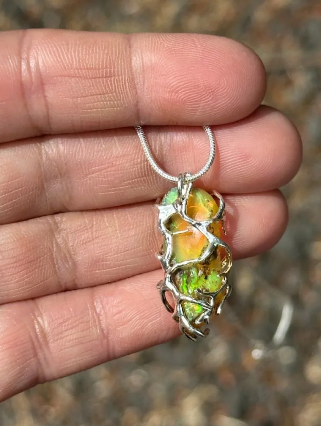 Opal Silver Woods Bohemian Necklace