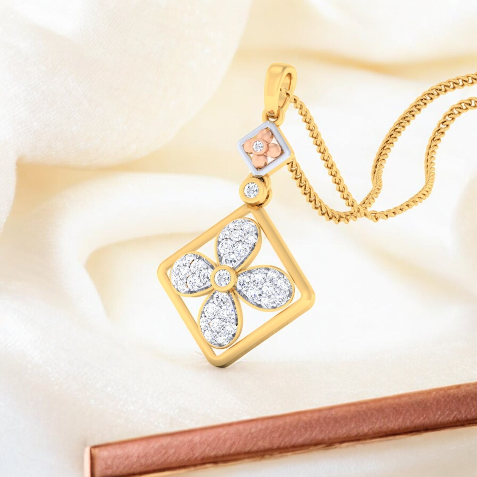 0.75 Cts F/VS1 Round Brilliant Cut Natural Diamonds Necklace in 14K Yellow Gold