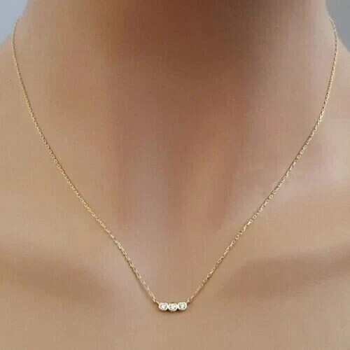 1Ct Round Cut Real Moissanite Three Stone Pendant 925 Sterling Silver Plated