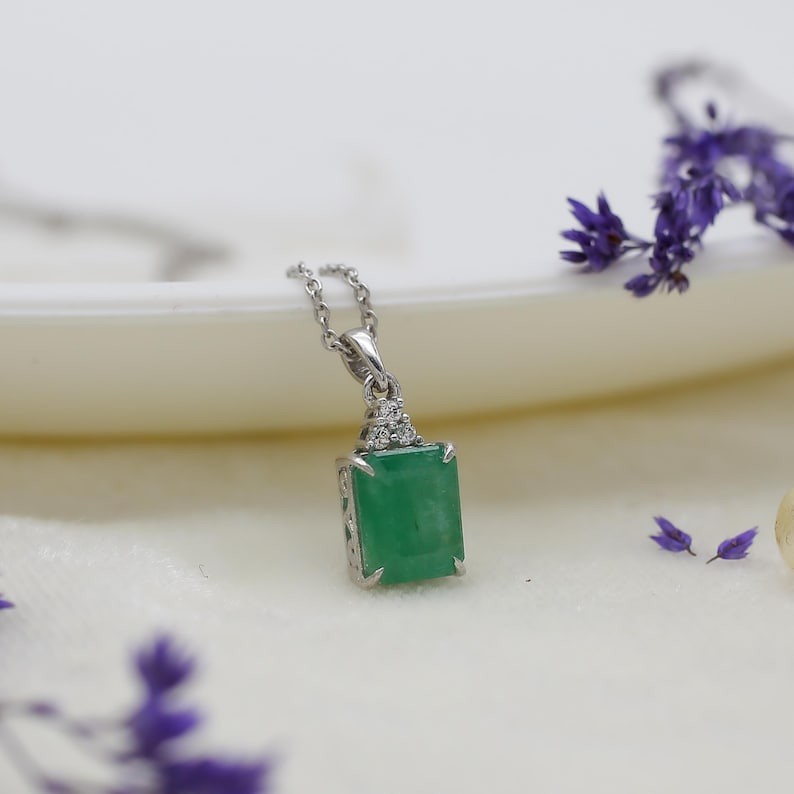 Emerald Necklace | May Birthstone | Emerald Cut Gemstone pendent