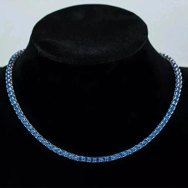 Men’s Tennis Necklace 14k White Gold Plated 18Ct Round Cut Lab Created Sapphire