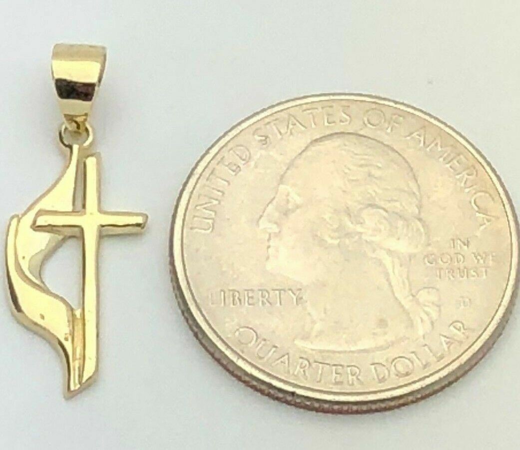 14k Yellow Gold Solid Religious Methodist Cross Charm Pendant 1″ 1.3 grams