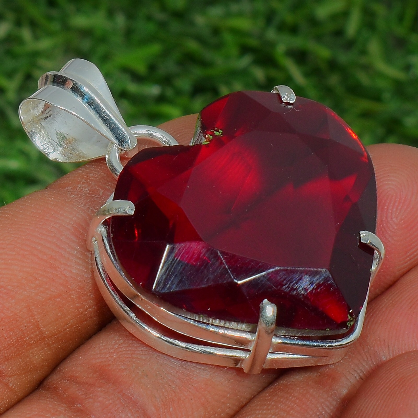 Mozambique Garnet Gemstone 925 Sterling Silver Jewelry Handmade Heart Pendant