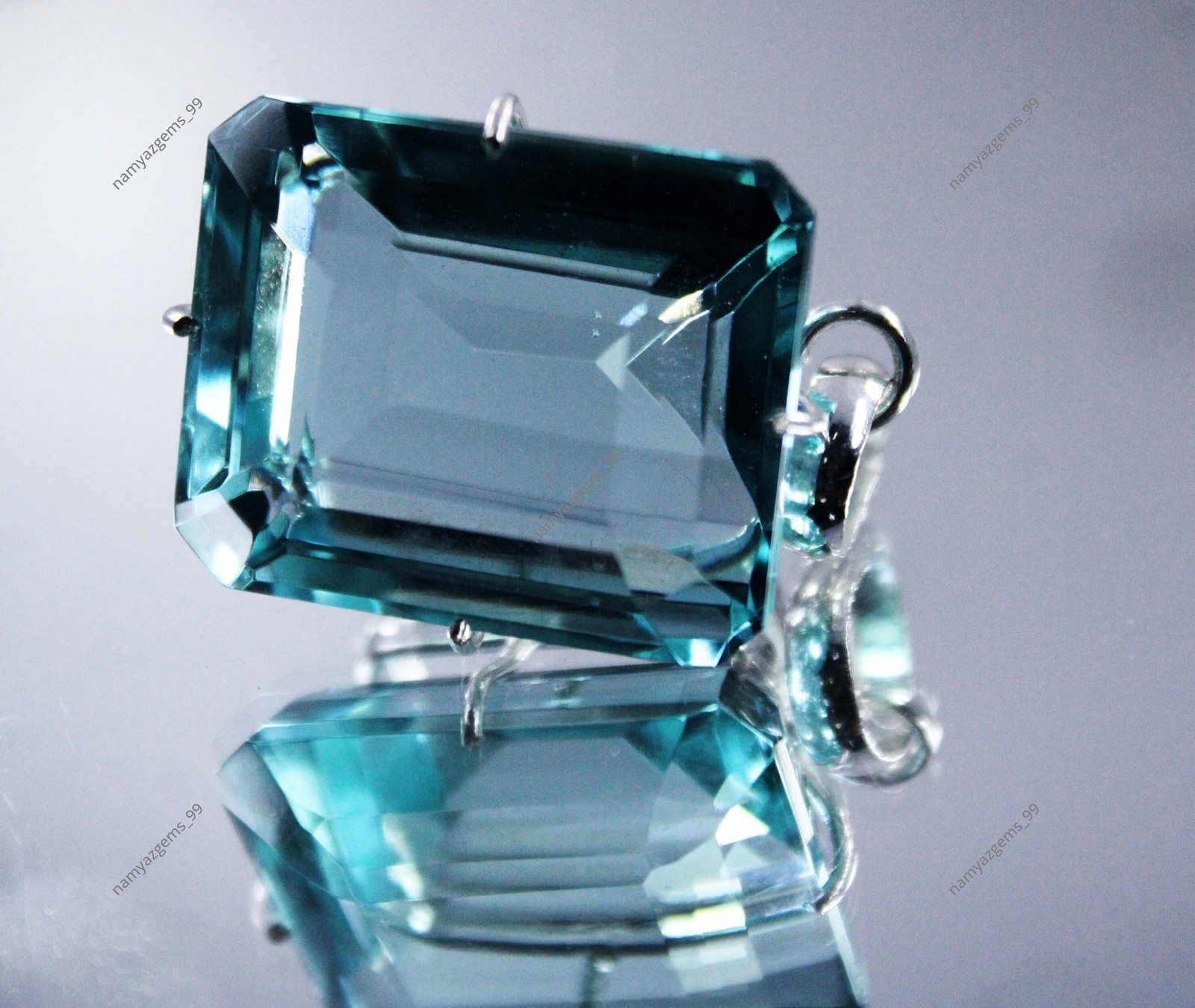 55.35 Ct Natural Aquamarine 925 Solid Silver Pendant Emerald Cut Gemstone