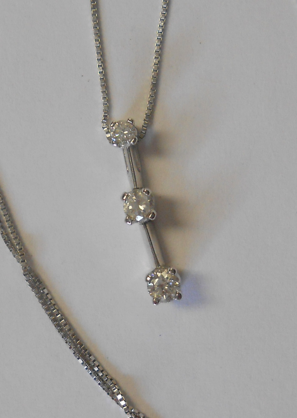 14K White Gold 3 Diamond Pendant Necklace Past Present & Future Approx 1/4 Carat
