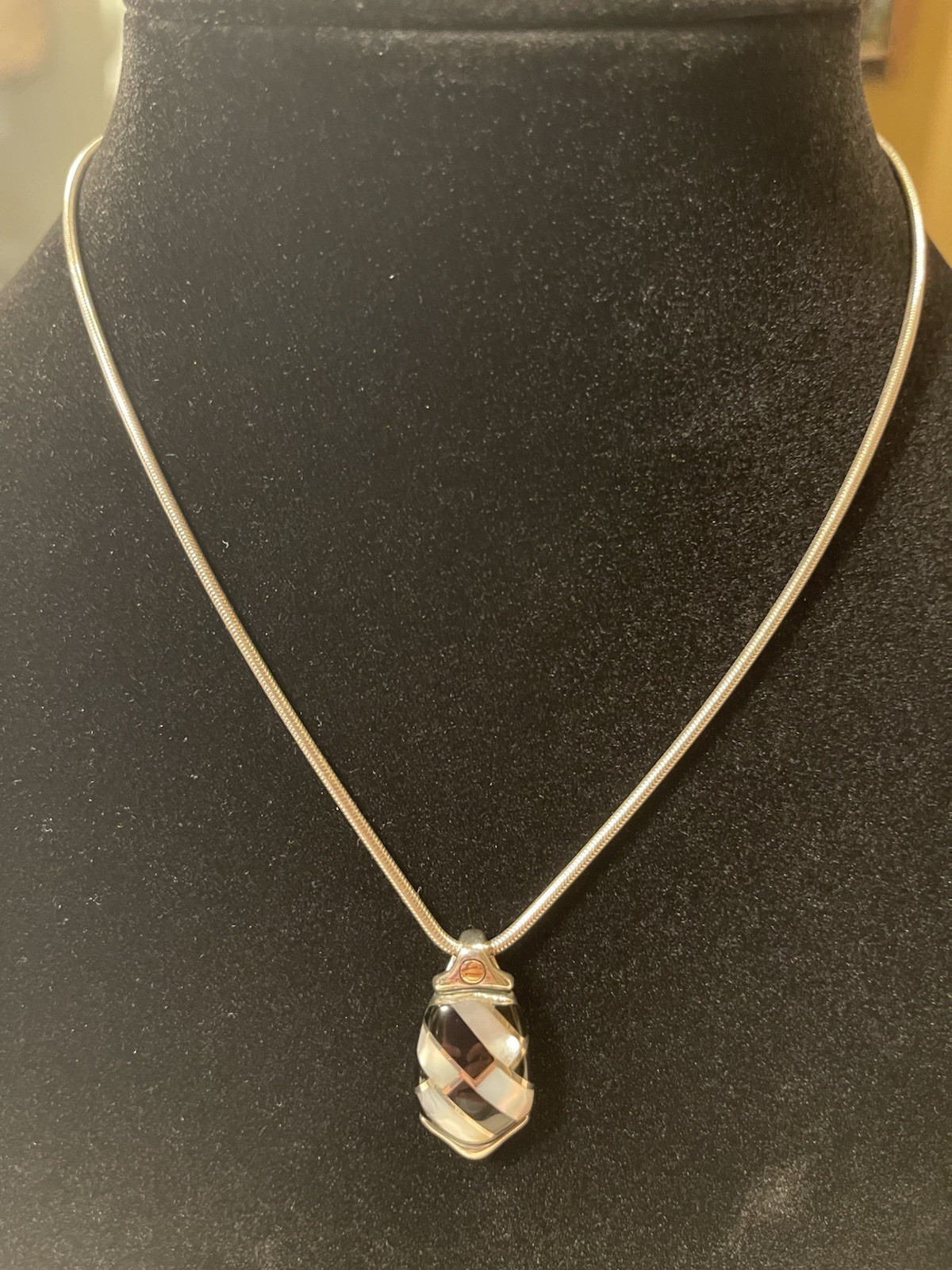 Asch Grossbardt Sterling Silver & 18K Gold Mother of Pearl Onyx on 925 Necklace
