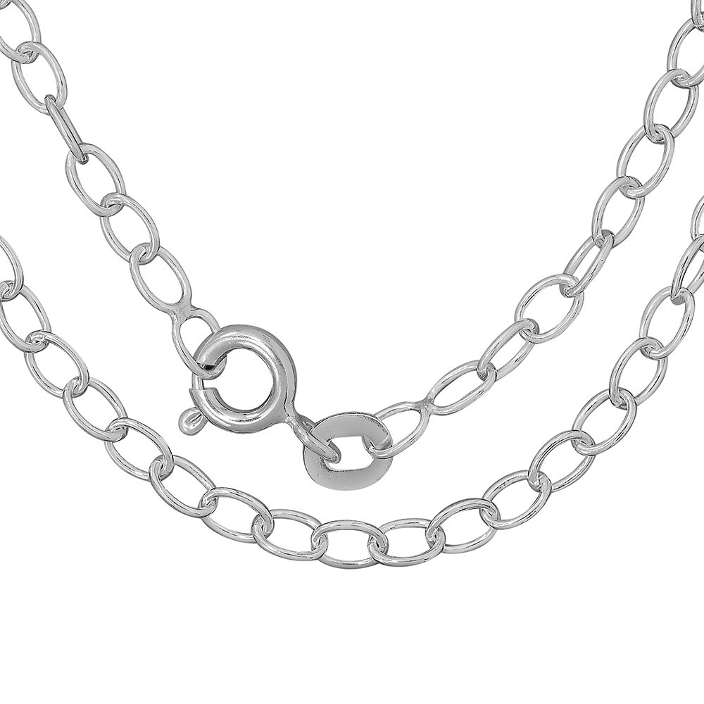 18″ Sterling Silver Rolo Chain Necklace – Strong, Shiny Oval Link Design DGC1023