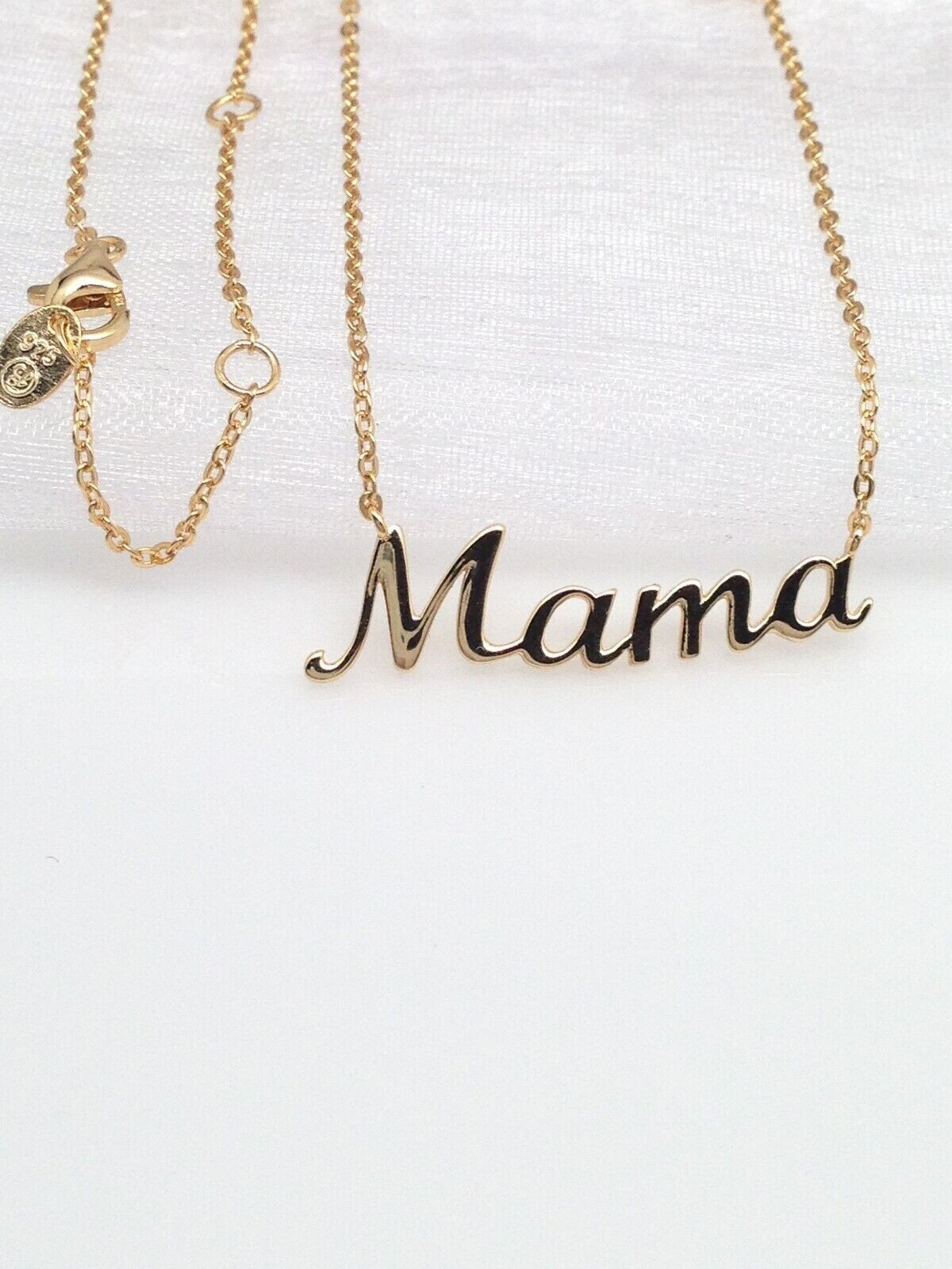 925 Sterling Silver Script Mama Pendant Necklace Gold 31mm(1.22″) 15.25-17.25″