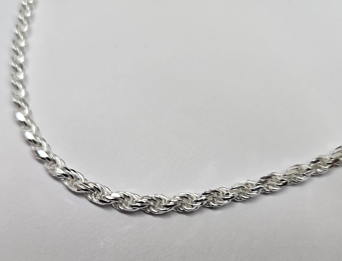 3mm Sterling Silver D/C Rope Chain Necklaces Bracelets Handmade Italy 7 to 30 in