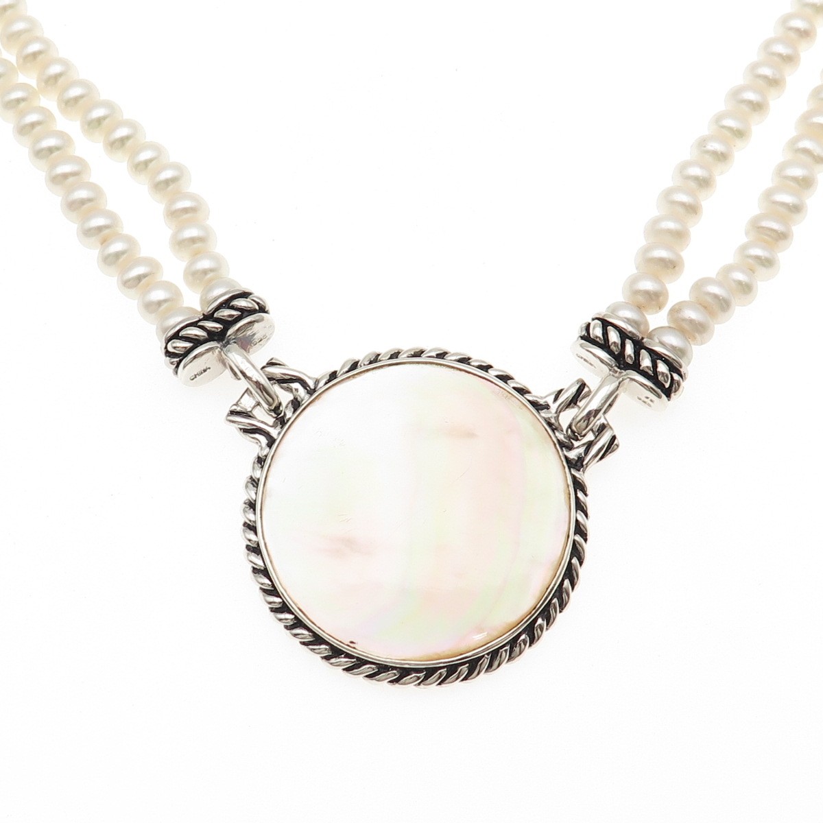 Honora 925 Sterling Silver Real Pearl & MOP Beaded 2-Strand Necklace 16″