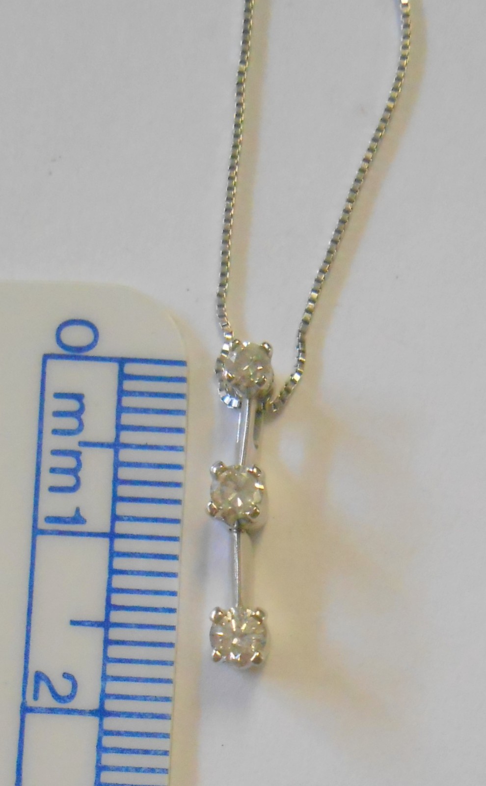 14K White Gold 3 Diamond Pendant Necklace Past Present & Future Approx 1/4 Carat