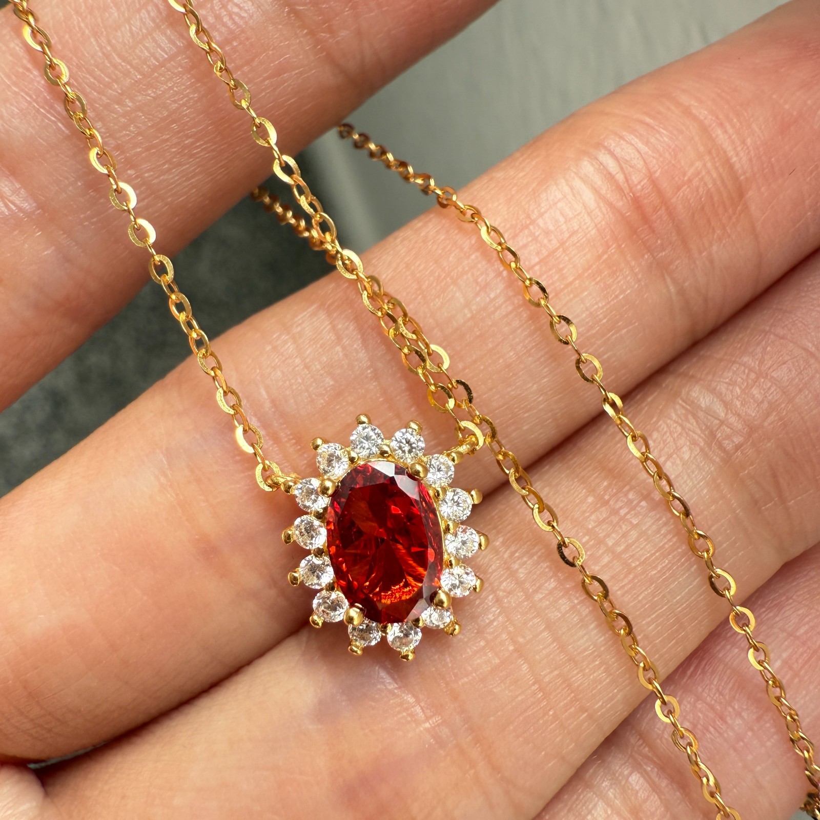 925 Sterling Silver Necklace 7x5mm Natural Garnet Zircon Handmade Flower Chain