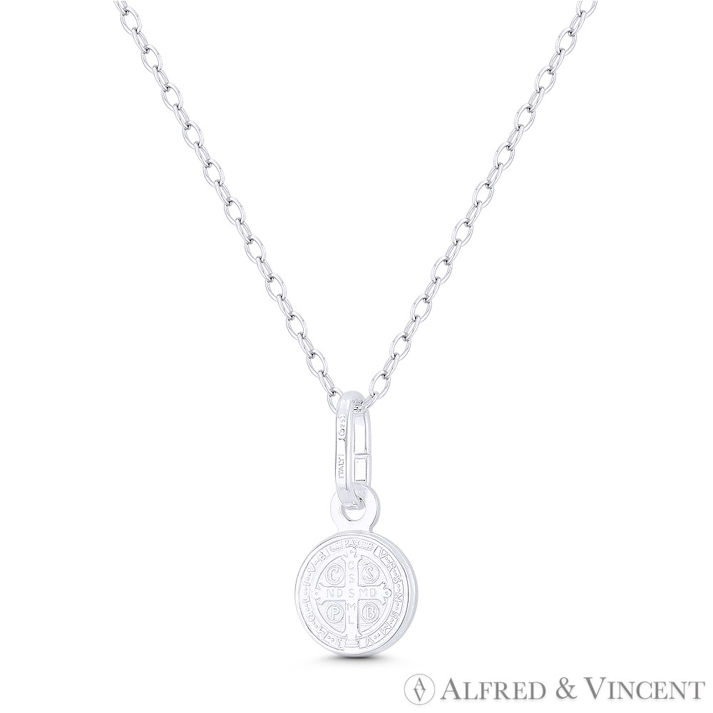 St. Benedict of Nursia & Cross .925 Sterling Silver Reversible 8mm Medal Pendant