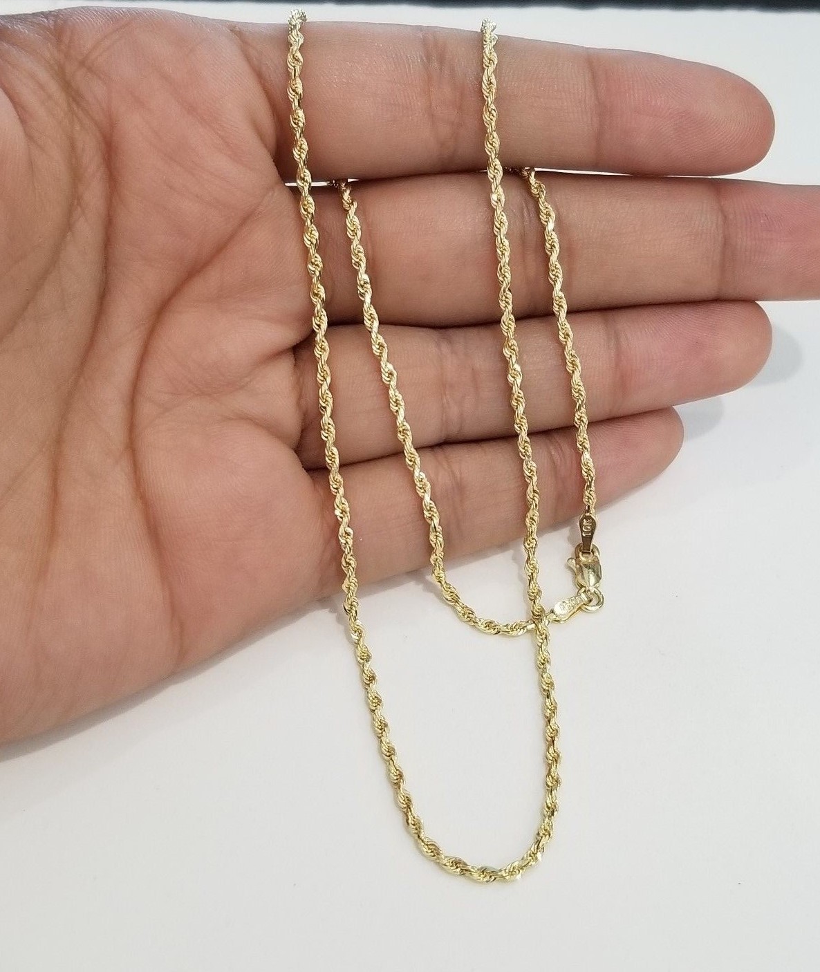 Clearance 100% Real 10k Yellow Gold Necklace Hollow Rope Chain 2mm 16″ inch
