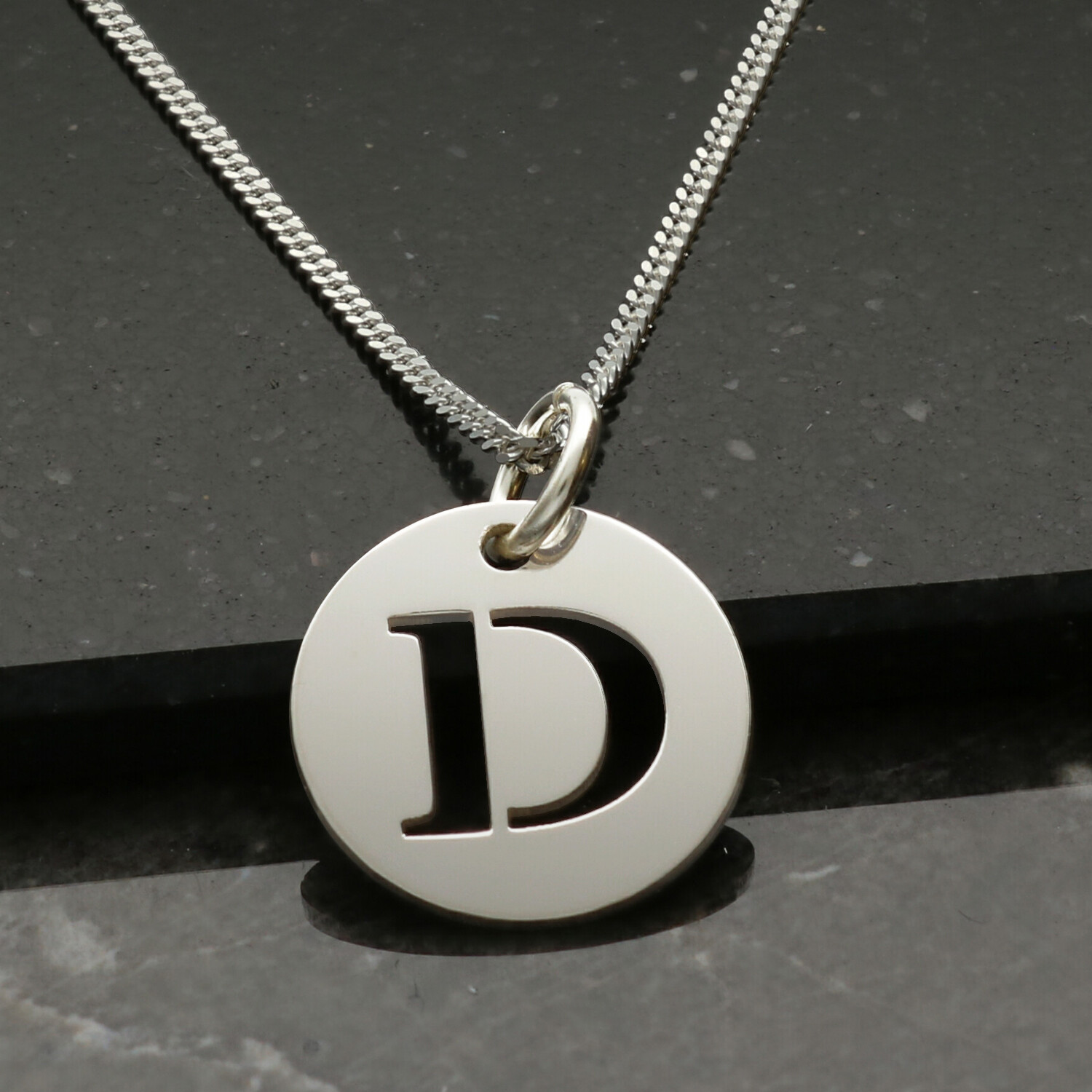 925 Sterling Silver Personalised Cut Out Any Initial Pendant A-Z Disc Charm Gift