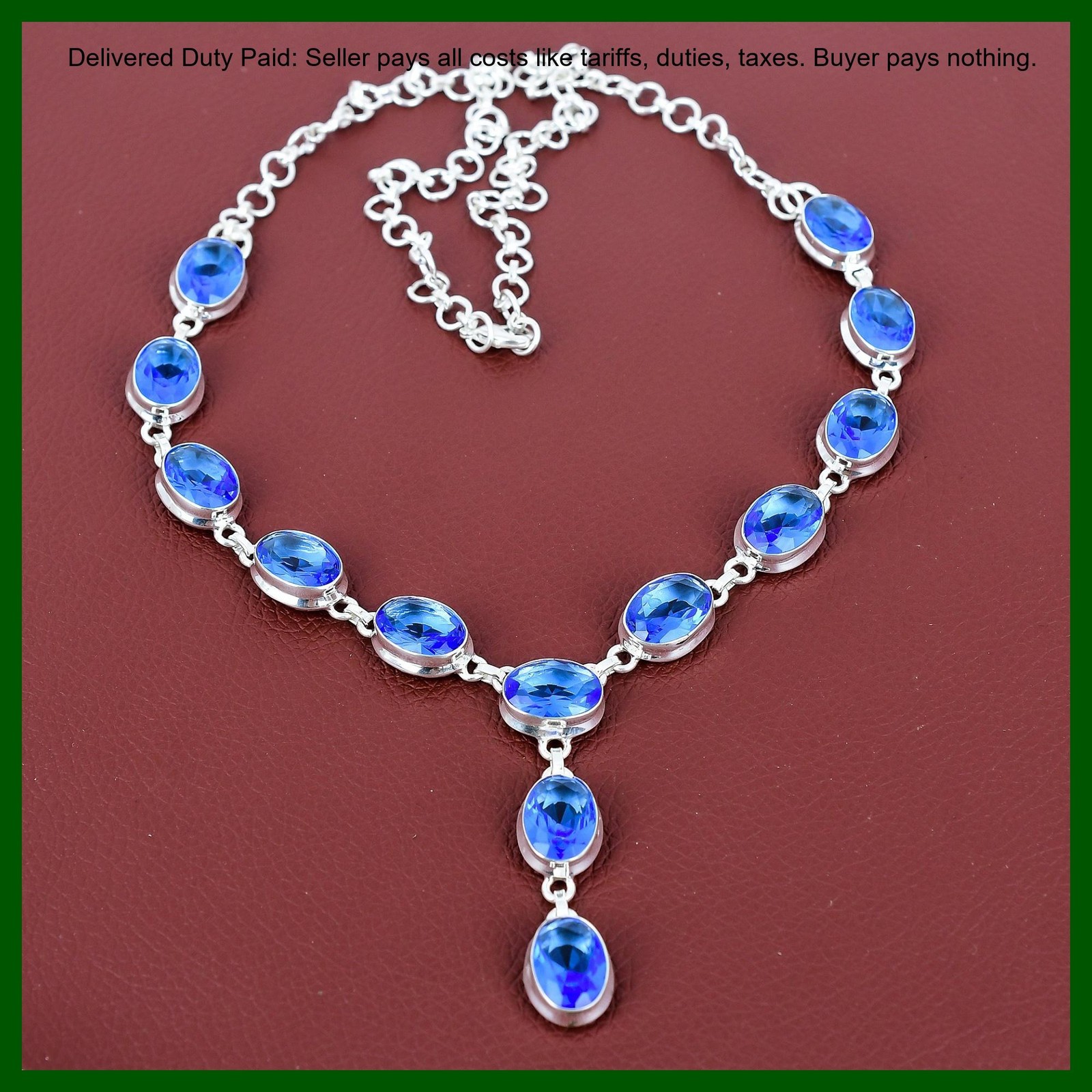 Oval Tanzanite Quartz Gemstone 925 Sterling Silver Boho Sister Chain Necklace