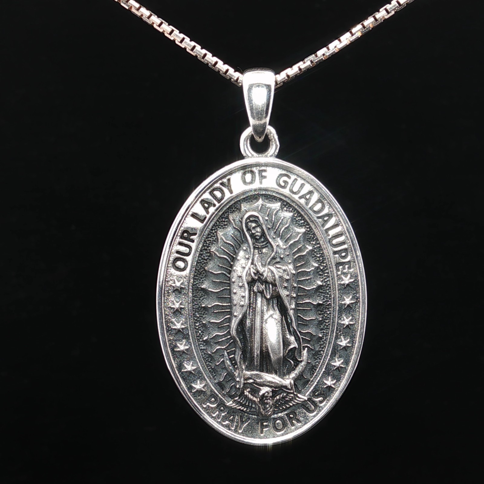 925 Sterling Silver Two-Sided Our Lady of Guadalupe Necklace